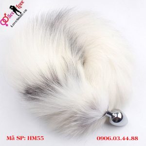 Đuôi cáo giả màu trắng điểm đen dài 52cm