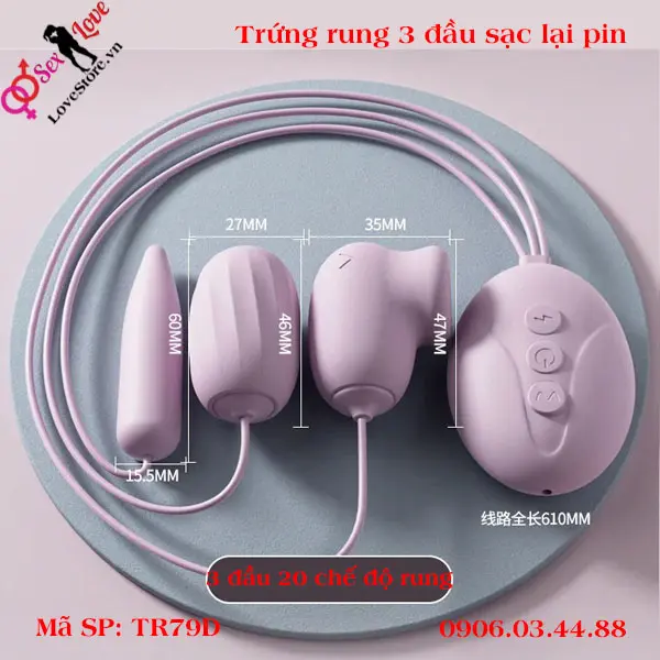 Trứng rung Jiuuy 3 đầu sạc lại pin