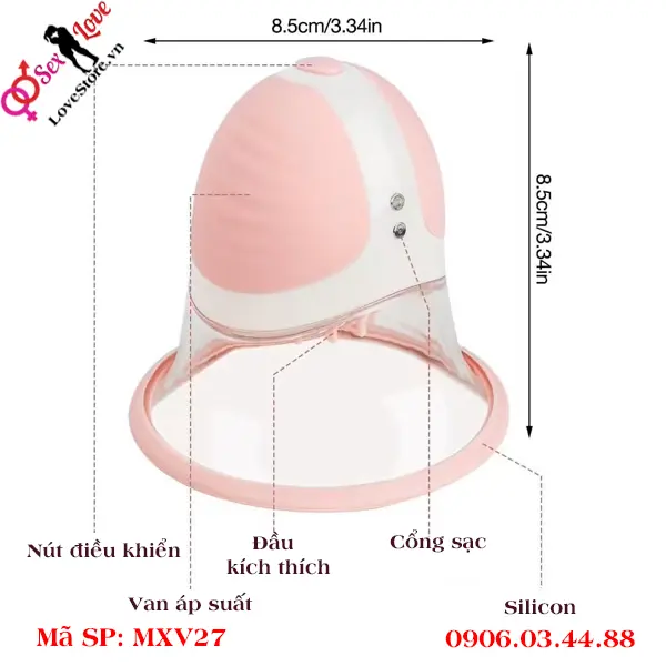 Kích thước máy hút núm vú xoay 360°