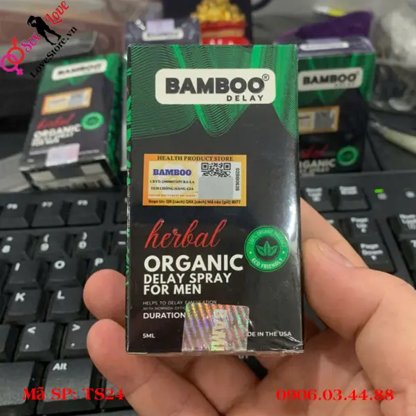 Mặt trước hộp chai xịt bamboo delay Organic 5ml
